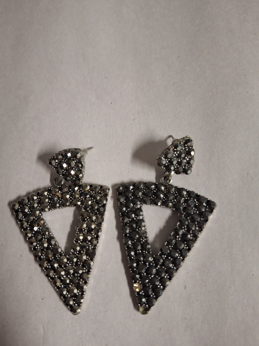 Sparkling Black Stones Triangle Drop Earrings - Women Jewelry